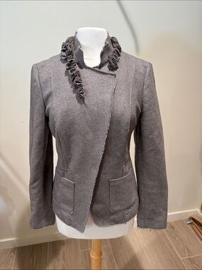 Women’s Gray Brown Frayed-Trim Herringbone Blazer